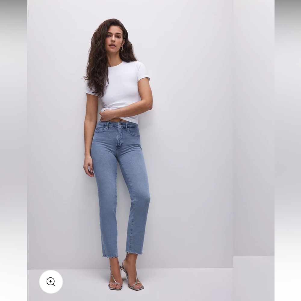 Good American Good Legs  Straight Leg Light Blue Ankle Jeans